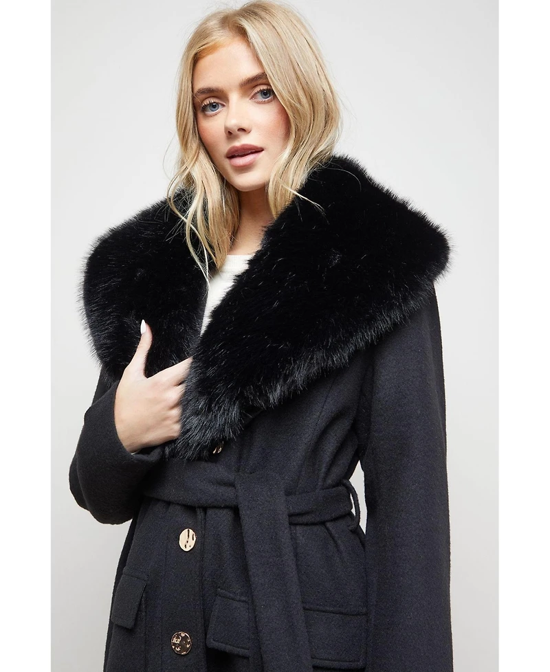 Oasis Women's Faux Fur Collar Belted Coat