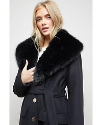 Oasis Women's Faux Fur Collar Belted Coat