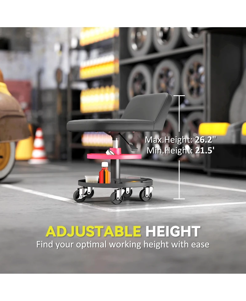 Homcom Rolling Mechanic Stool, 300 Lbs. Capacity Garage Stool,