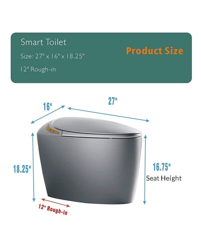 Casainc Unique Smart One-Piece Bathroom Fixture with Auto Seat, Foot Sensor, Led Display, Warm Water & Dryer
