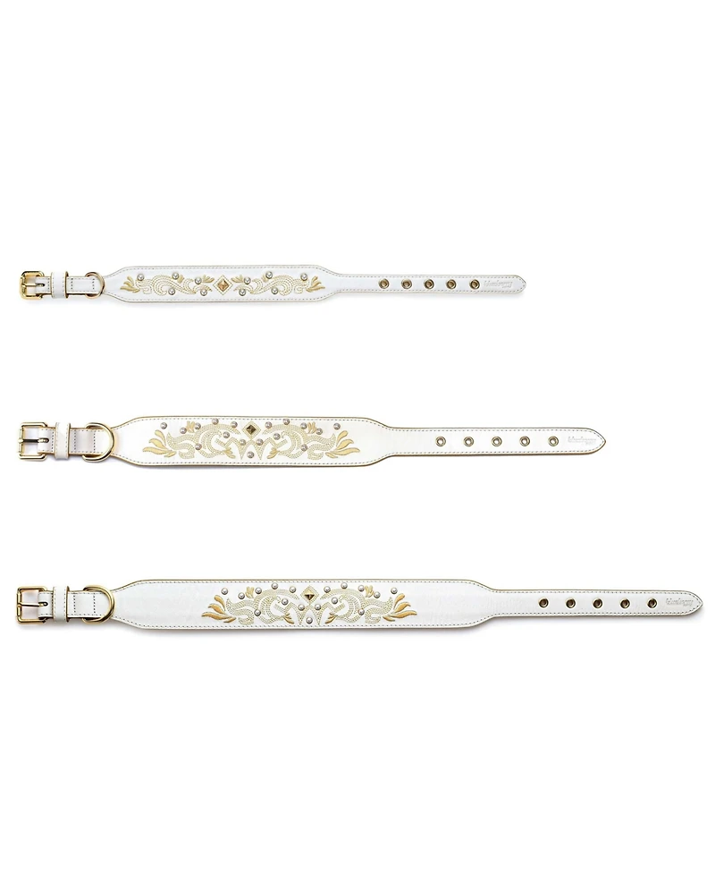 Blueberry Pet Western Style Full Grain Genuine Leather Embroidered Dog Collar with Pearl or Turquoise Studs