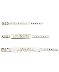 Blueberry Pet Western Style Full Grain Genuine Leather Embroidered Dog Collar with Pearl or Turquoise Studs