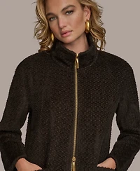 Donna Karan New York Women's Zip Front High Collared Coat