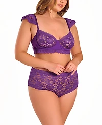 iCollection Plus Purple Stretch Lace Bralette Lingerie Set