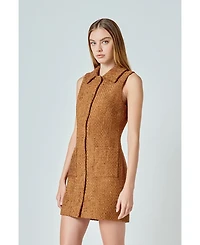 endless rose Women's Tweed Collared Mini Dress