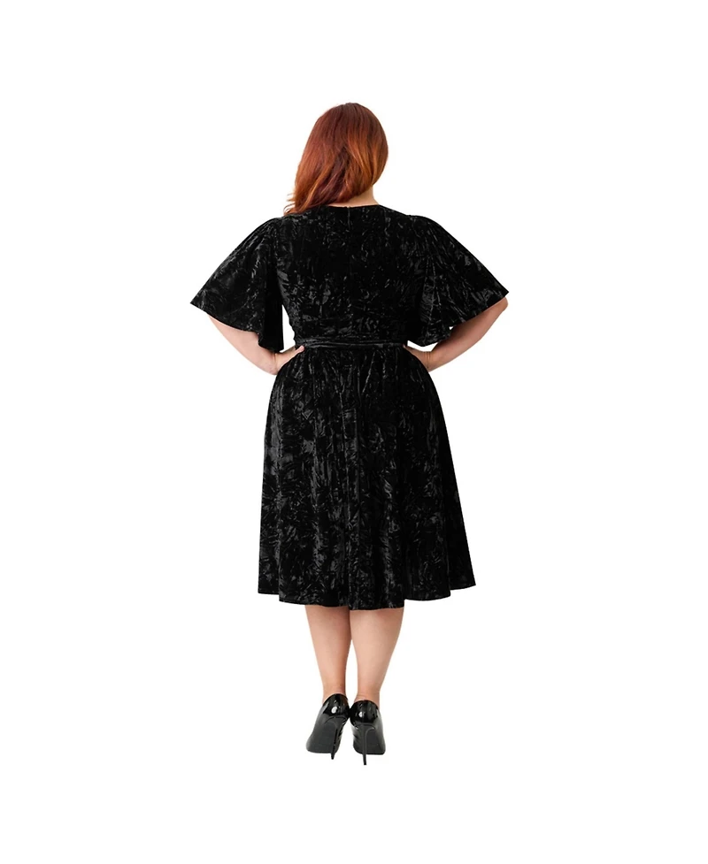 Unique Vintage Plus 1940s Velvet Flutter Sleeve Swing Dress