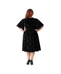 Unique Vintage Plus 1940s Velvet Flutter Sleeve Swing Dress
