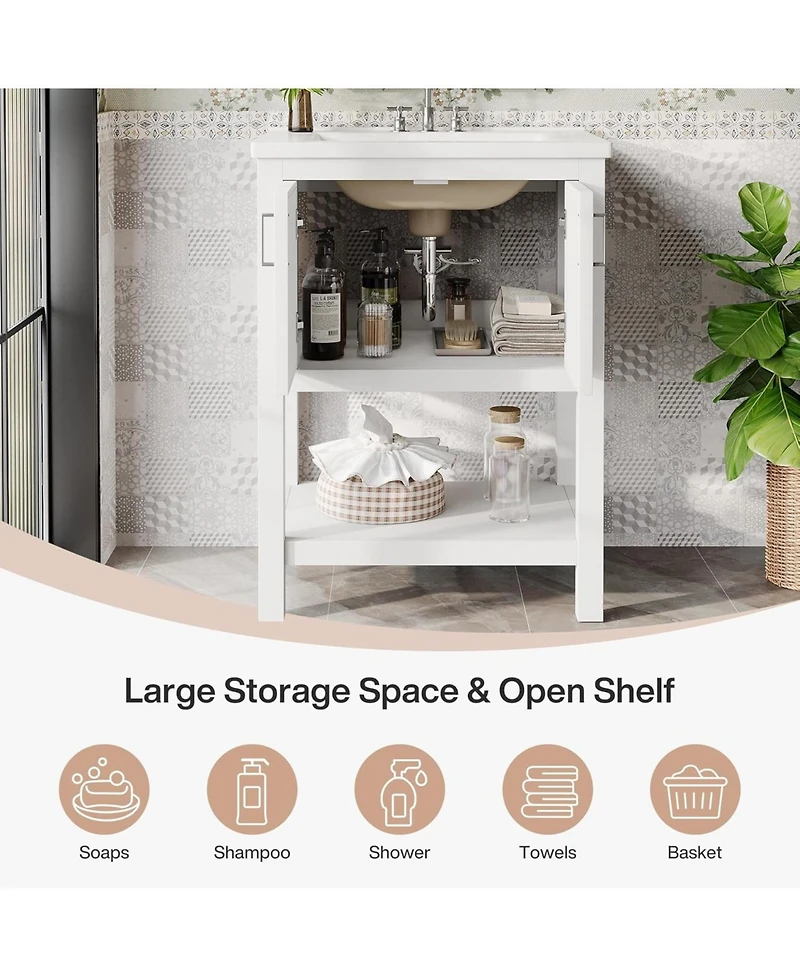 Tribesigns 24" Bathroom Vanity with Sink, Modern Freestanding Vanity with Ceramic Porcelain Basin