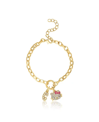 Hello Kitty Initial Crystal Charm Bracelet, Gold Tone