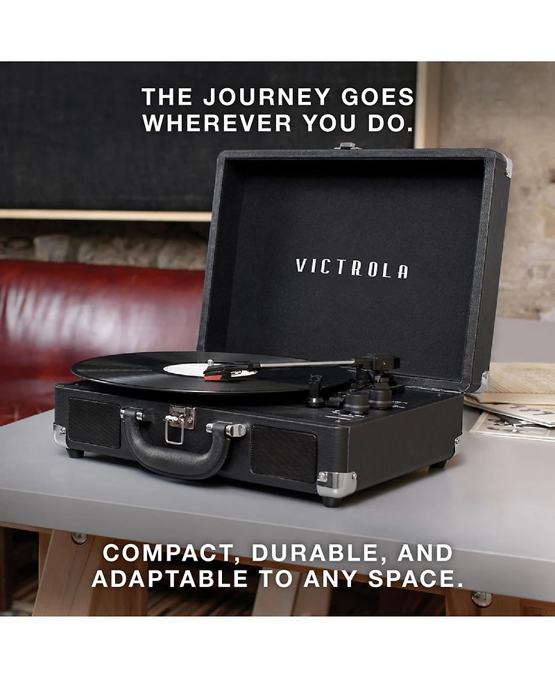 Victrola Journey Bluetooth Suitcase Record Player with 3-speed Turntable, Brown