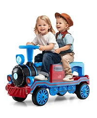 Hongge 12V Two-Seater Ride-On Train Toy with Whistle Sound and Detachable Seat - Blue