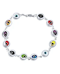 Bling Jewelry Turkish Multicolor Evil Eye Charm Bracelet & Blue Nazar Dangle Earrings Jewelry Set Sterling Silver