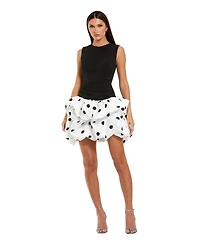 Mac Duggal Women's Sleeveless Crepe Mini Dress With Polka Dot Skirt