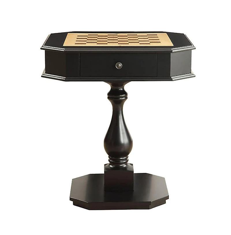 Flynama Black Game Table with Chessboard Top and Two Storage Drawers Sturdy Pedestal Base for Organized Gaming and Display
