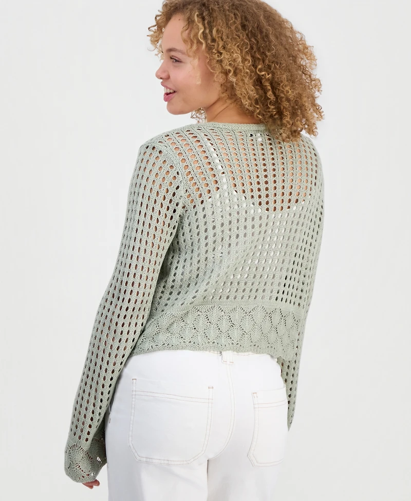Hooked Up by Iot Juniors' Tie-Front Open-Knit Cardigan