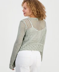 Hooked Up by Iot Juniors' Tie-Front Open-Knit Cardigan