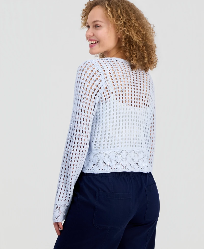 Hooked Up by Iot Juniors' Tie-Front Open-Knit Cardigan