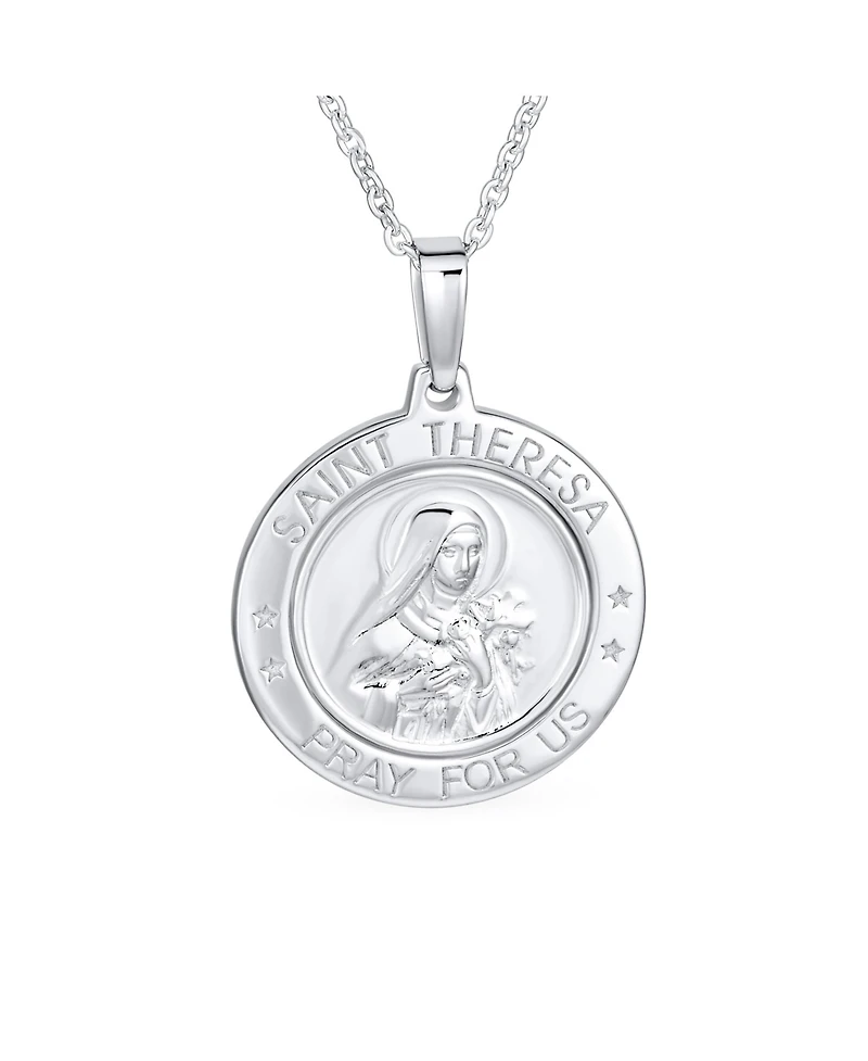 Bling Jewelry Set of 2 Saint Christopher and Saint Theresa Medal Round Medallion Pendant Necklace Sterling Silver