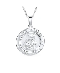 Bling Jewelry Set of 2 Saint Christopher and Saint Theresa Medal Round Medallion Pendant Necklace Sterling Silver