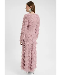 Maryisa Women's Modest Ruffle Dress Maxi With Self Print Mesh