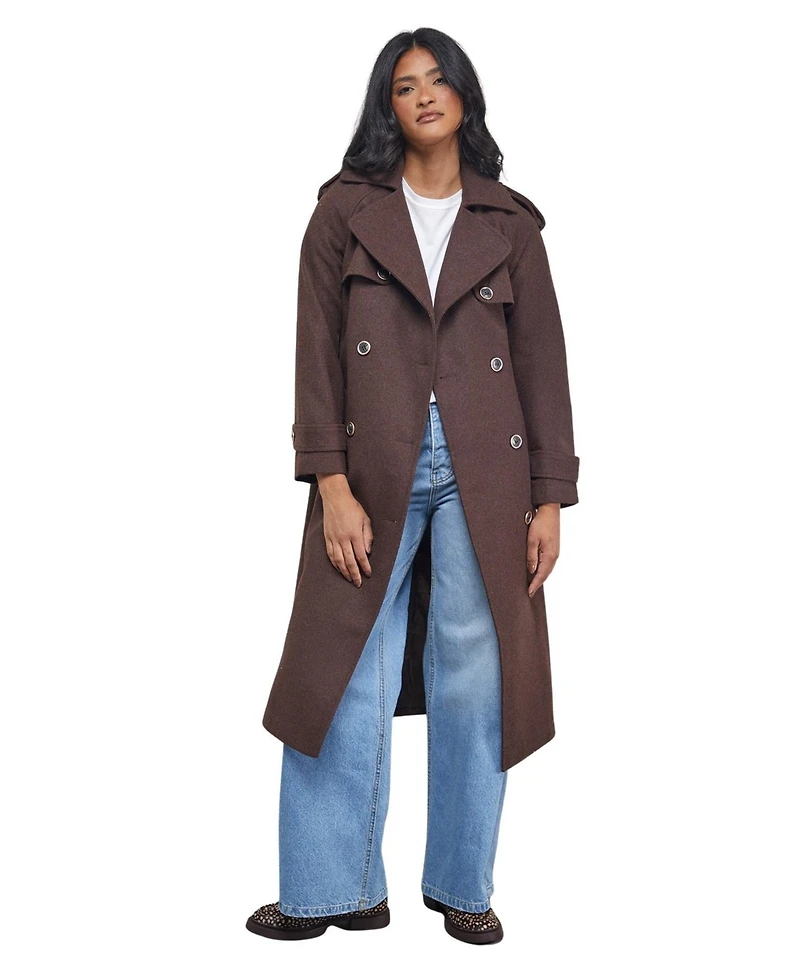 Warehouse Women's Wool Mix Belted Trench Coat