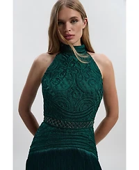 Karen Millen Women's Beaded Halter Neck Woven Maxi Dress