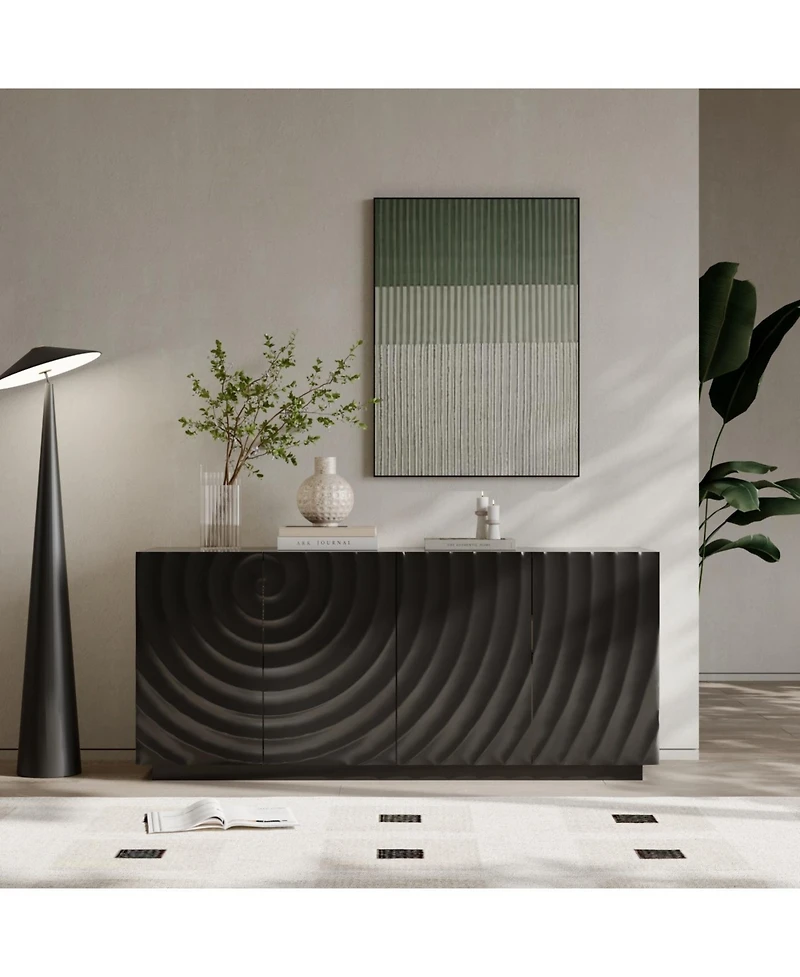 Streamdale Furniture Buffet Cabinet with Storage, 4 Doors Modern Accent Sideboard, 59" Wide (Black)