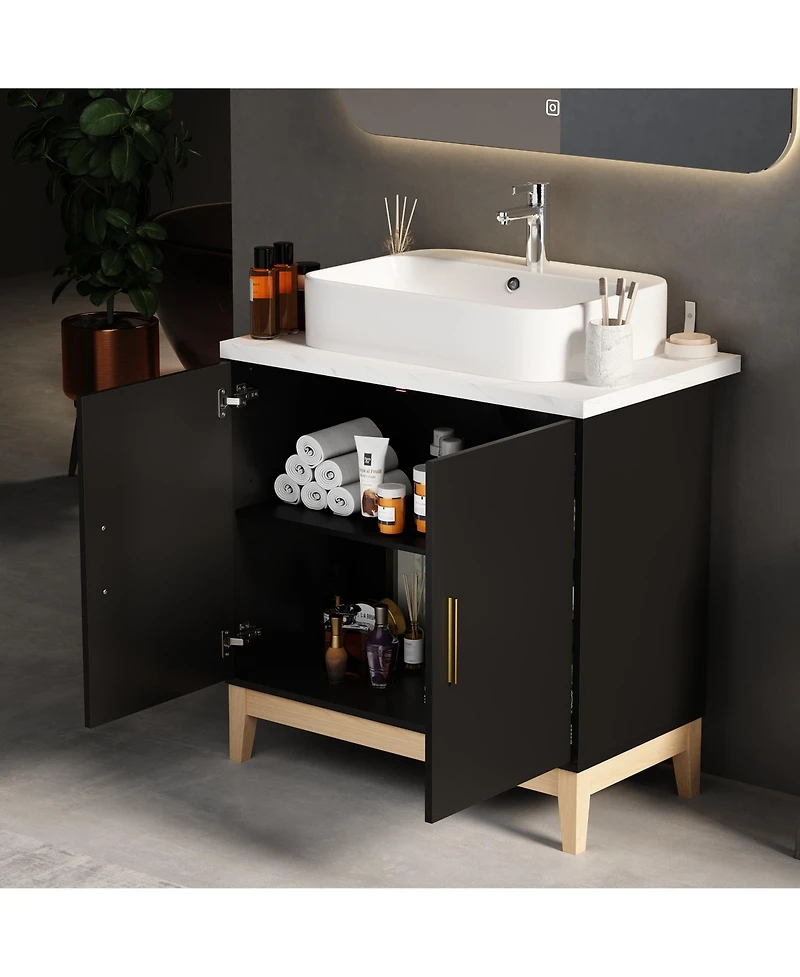 Homsee Single Sink Bathroom Vanity with Ceramics Top