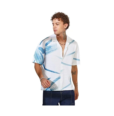 Campus Sutra Men's Sky Blue & Chalk White Stroked Waffle Oversized Shirt