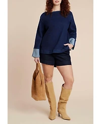 Eloquii Women's Plus Cuffed Sleeve Denim Top