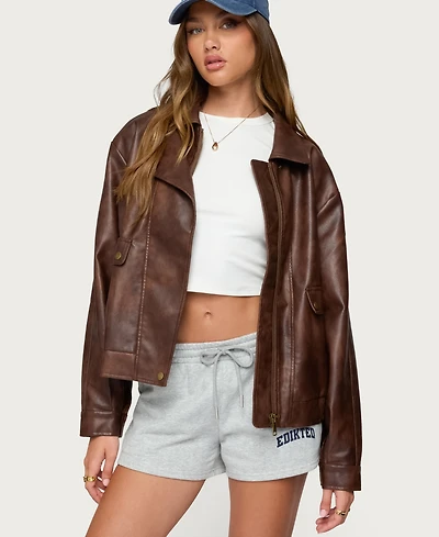 Edikted Women's Ardella Oversized Faux Leather Jacket