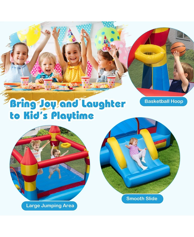 Hongge 3-in-1 Kids Bounce House with Slide, Basketball Hoop, and Large Jump Area (No Blower)
