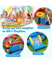Hongge 3-in-1 Kids Bounce House with Slide, Basketball Hoop, and Large Jump Area (No Blower)