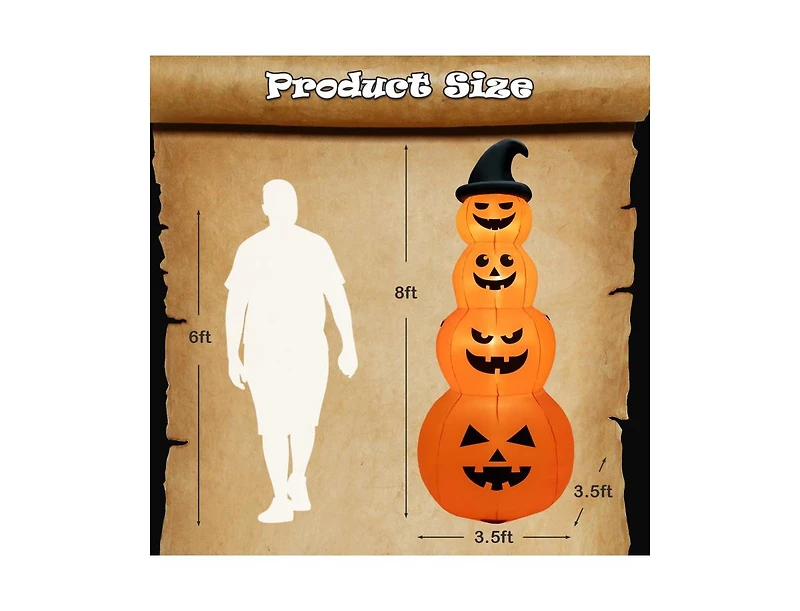 Mondawe 8 ft Inflatable Halloween Pumpkins Stack with Built-in Led Lights