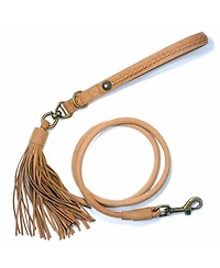 Blueberry Pet Silver-Powered Freshness Microfiber Suede Dog Leash Camel Tan– Fringed Style with Turquoise Studs