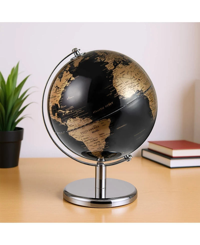 Hongge 8-Inch Decorative World Globe with Modern Metal Stand
