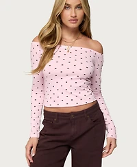 Edikted Women's Leandra Off Shoulder Polka Dot Top