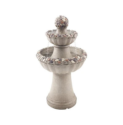 Slickblue Outdoor 2-Tier Rock Base Water Fountain for Garden or Patio