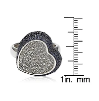 Suzy Levian Sterling Silver Sapphire Pave Puff Heart Ring