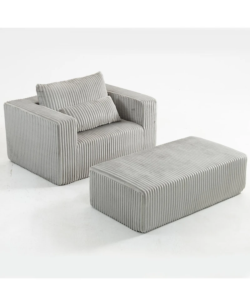 Streamdale Oversized Corduroy Lounge Chair with Ottoman, Modular Deep-Seat Floor Couch - Smoke Grey