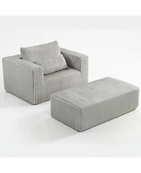 Streamdale Oversized Corduroy Lounge Chair with Ottoman, Modular Deep-Seat Floor Couch - Smoke Grey
