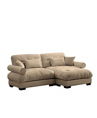 Streamdale Furniture Camel Oversized Modern Velvet Two-Seater Sofa with Ottoman and Pillows