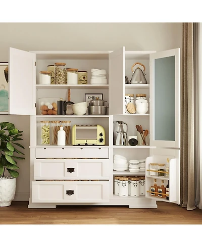 Streamdale Traditional Buffet with Hutch, Large Kitchen Pantry Storage Cabinet, Blue