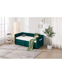 Streamdale Furniture Streamdale Twin Upholstered Daybed with Trundle, Usb, Side Pockets, Emerald