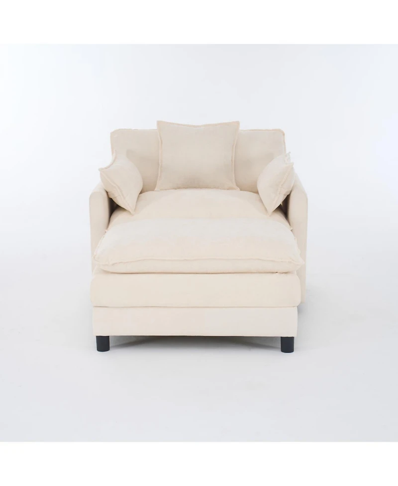 Streamdale Furniture Streamdale Modern Accent Chair with Ottoman, Chenille Upholstered Armchair, Beige