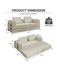 Streamdale Furniture Convertible Sleeper Sofa Bed with Pillow - Corduroy Folding Mattress Couch - Beige