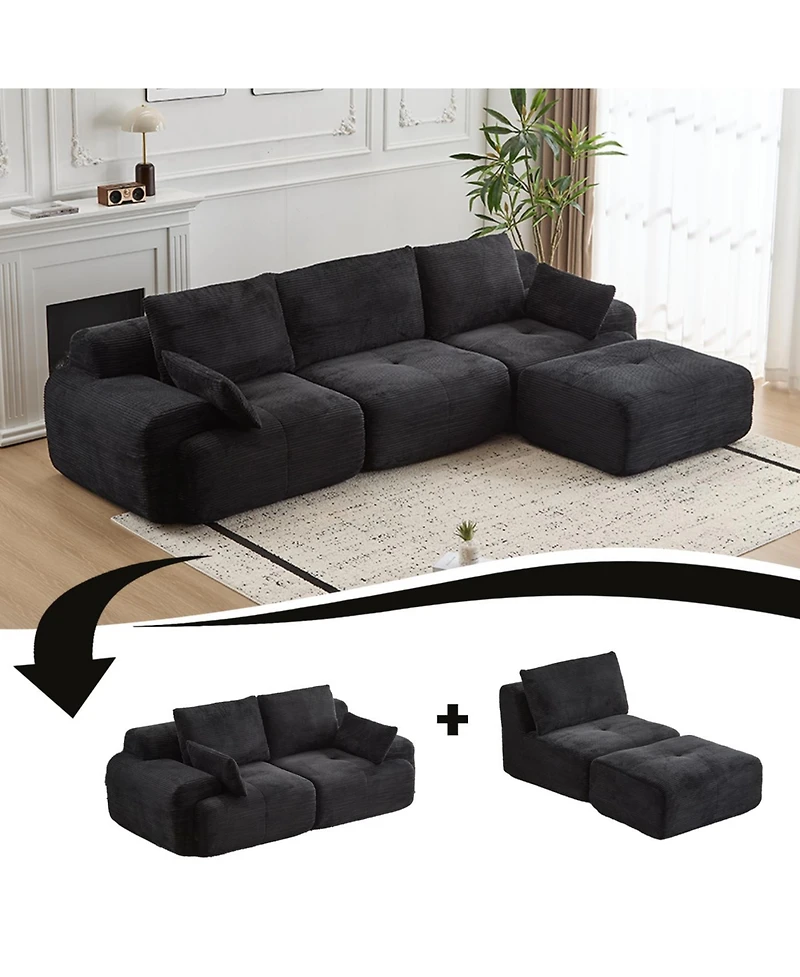 Streamdale Furniture Modern Memory Foam Compressed Sofa, Large Sectional Couch, Pet-Friendly, Black