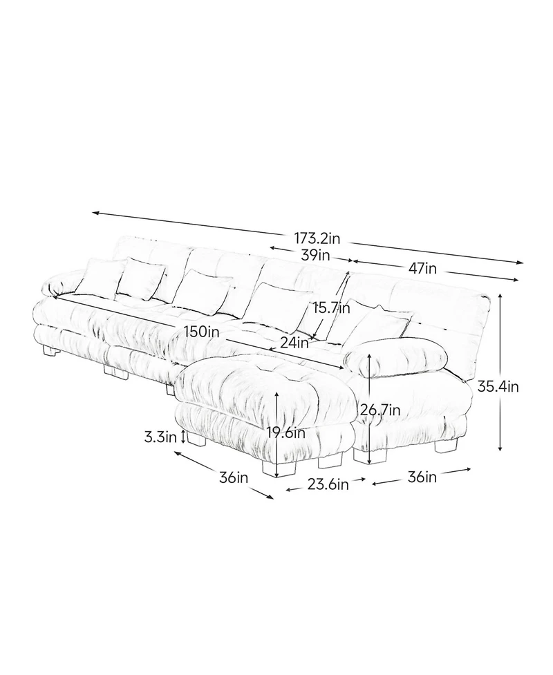 Streamdale Furniture Streamdale Free Combination Modular Sectional Sofa, L-Shaped Couch, 4-Seater Cloud Couch