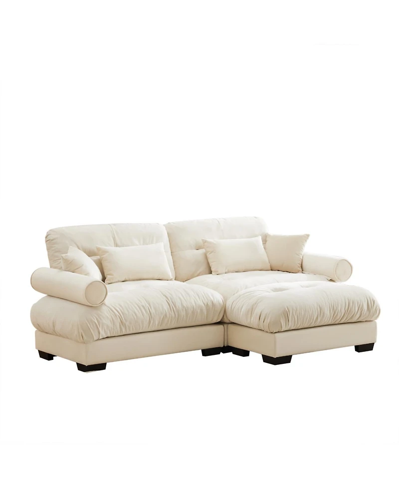 Streamdale Furniture Streamdale Oversize Modern Velvet Two-Seater Sofa with Ottoman and Pillows, Cream