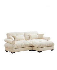 Streamdale Furniture Streamdale Oversize Modern Velvet Two-Seater Sofa with Ottoman and Pillows, Cream